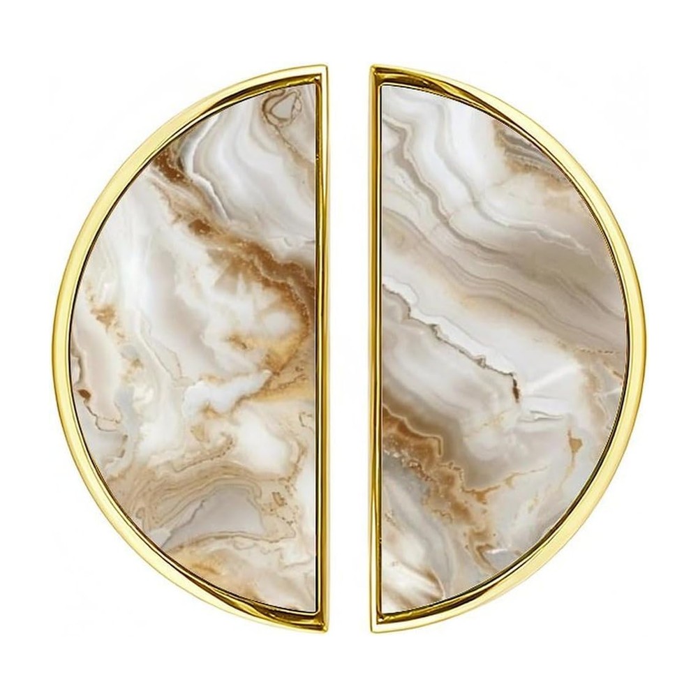 Elohiym half-moon cabinet pull in beige-white agate with a gold frame, 2-pack