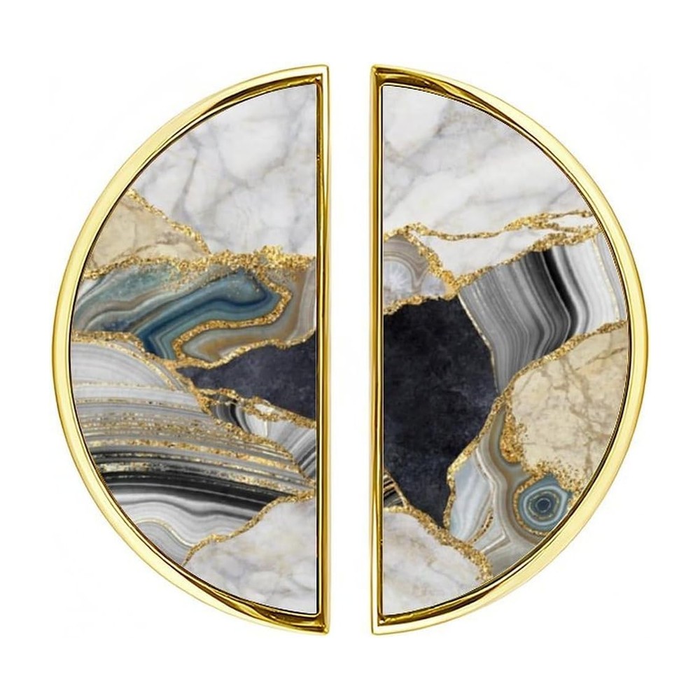 Elohiym half-moon cabinet pull in black granite and white marble with gold fissures, 2-pack